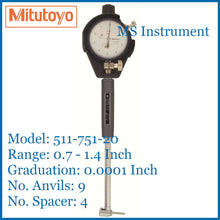 Load image into Gallery viewer, Mitutoyo 511-751 Imperial 0.7 -1.4 Inch 0.0001 Inch Bore Gauge
